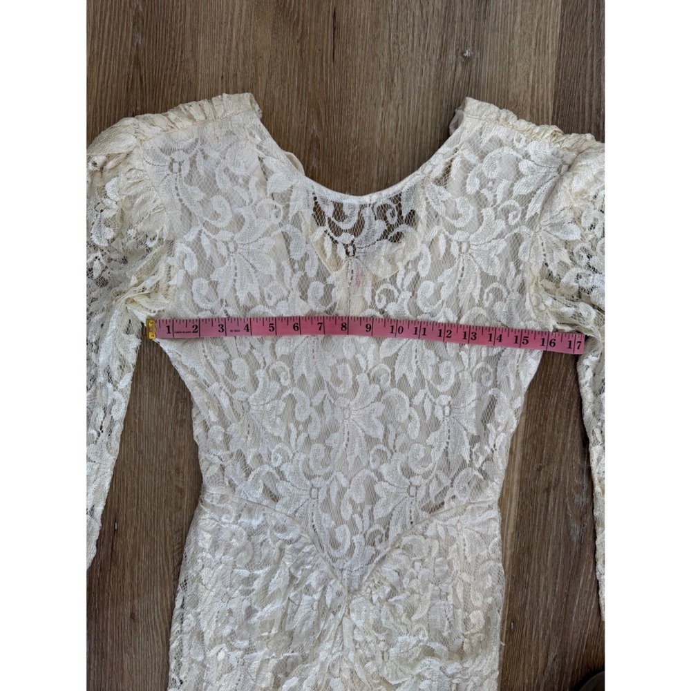 Whimsigoth Boho Floral Lace Handkerchief Hem Midi Dress Womens S Cream Vintage - Picture 3 of 9